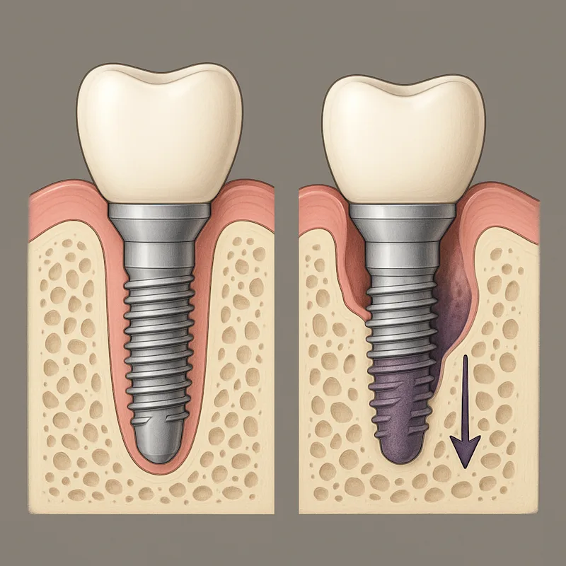 Comparação: implante saudável vs peri-implantite