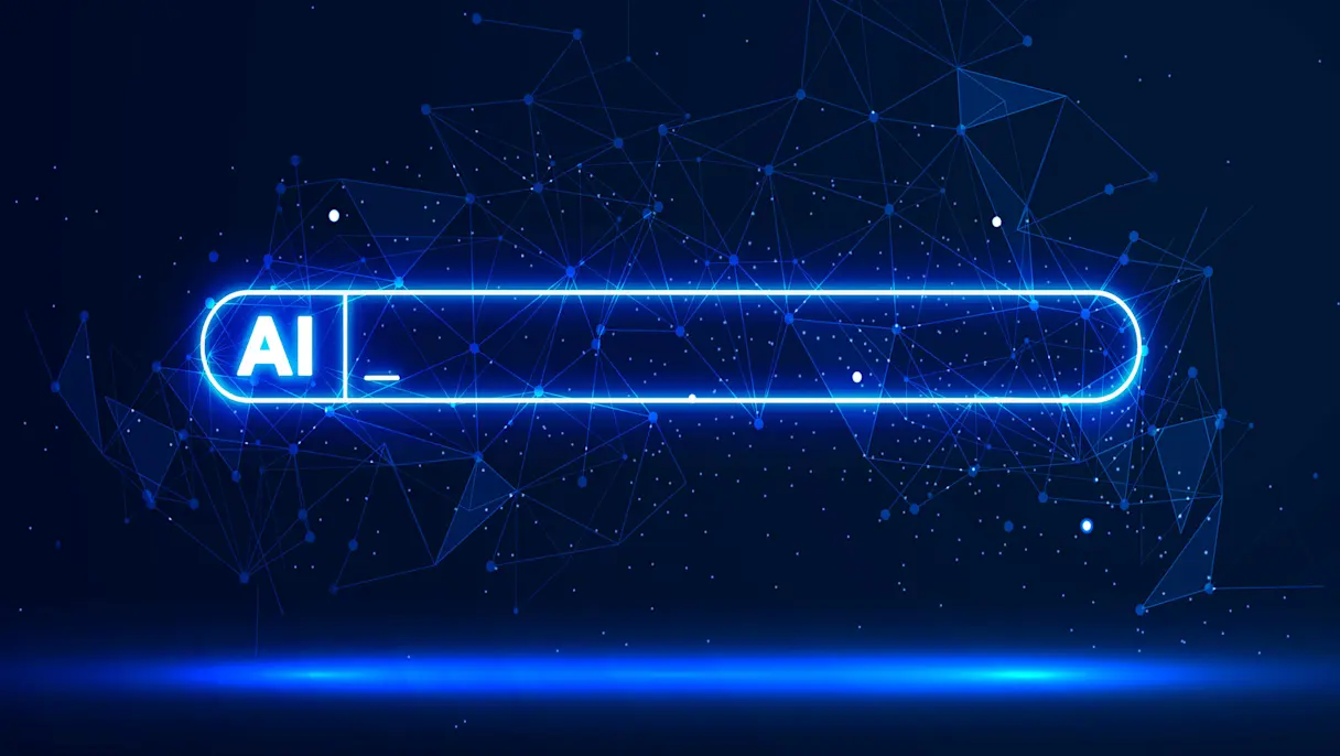 A digital illustration or stock photo representing a modern AI search interface