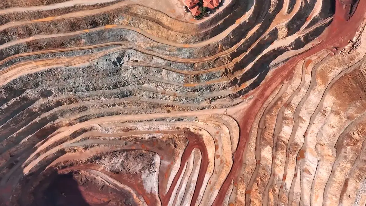 Aerial view of a land with steps made in mud