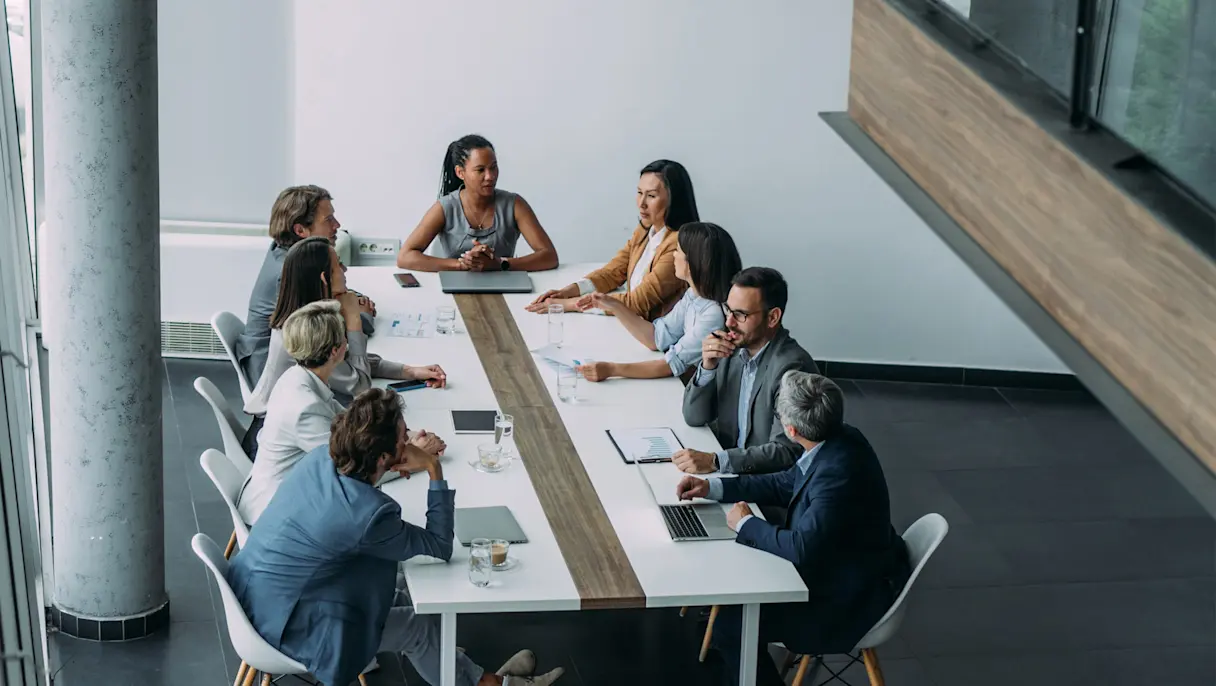 A group of professionals meeting at a conference table