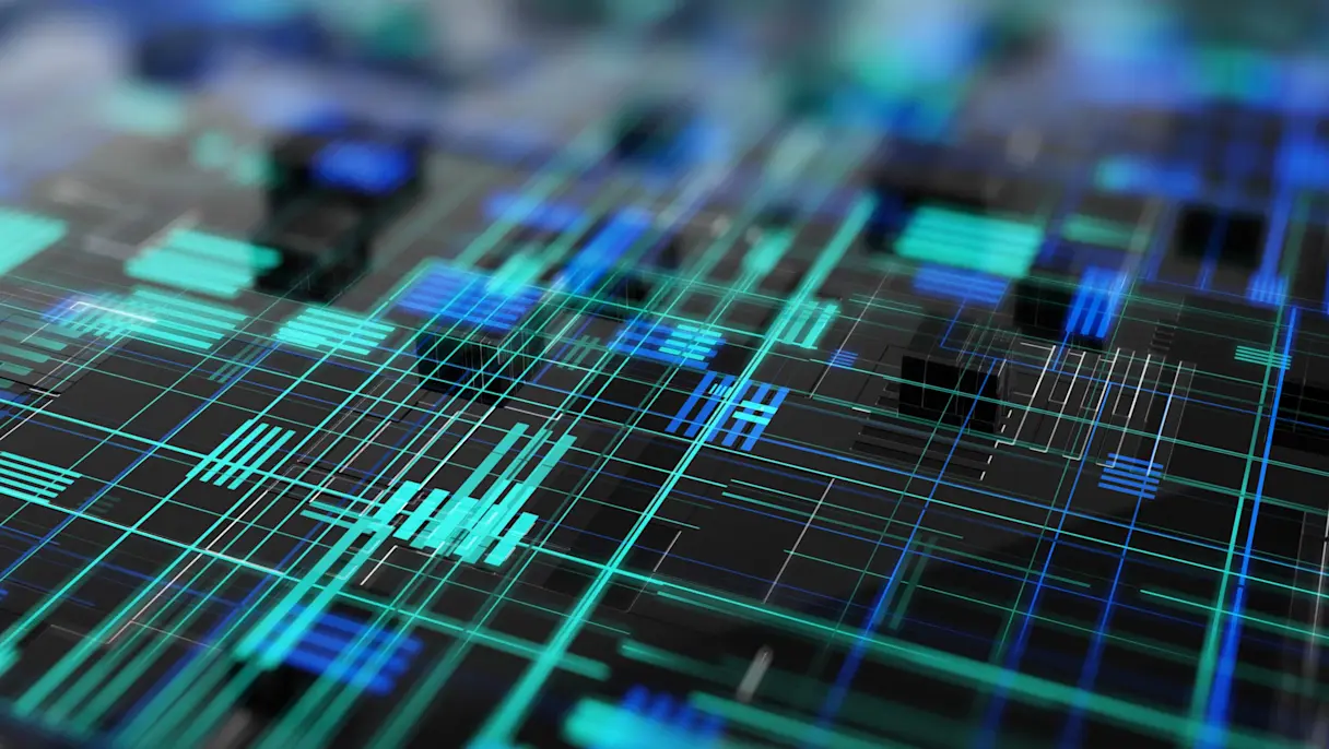 A digital illustration of digital circuitry