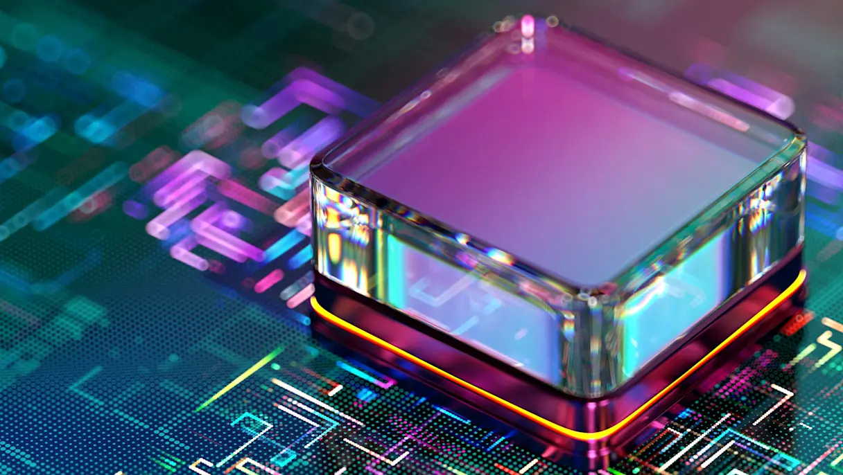 This image depicts a conceptual rendering of a high-performance computer chip, often representing advancements in AI or semiconductor technology.