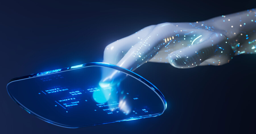 A digital image of a hand touching a digital touchpoint