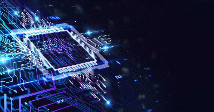 A digitized illustration of a microchip.