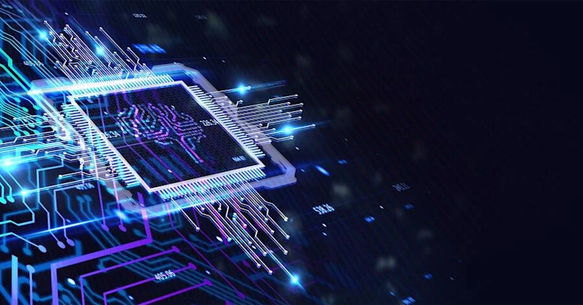 A digitized illustration of a microchip.