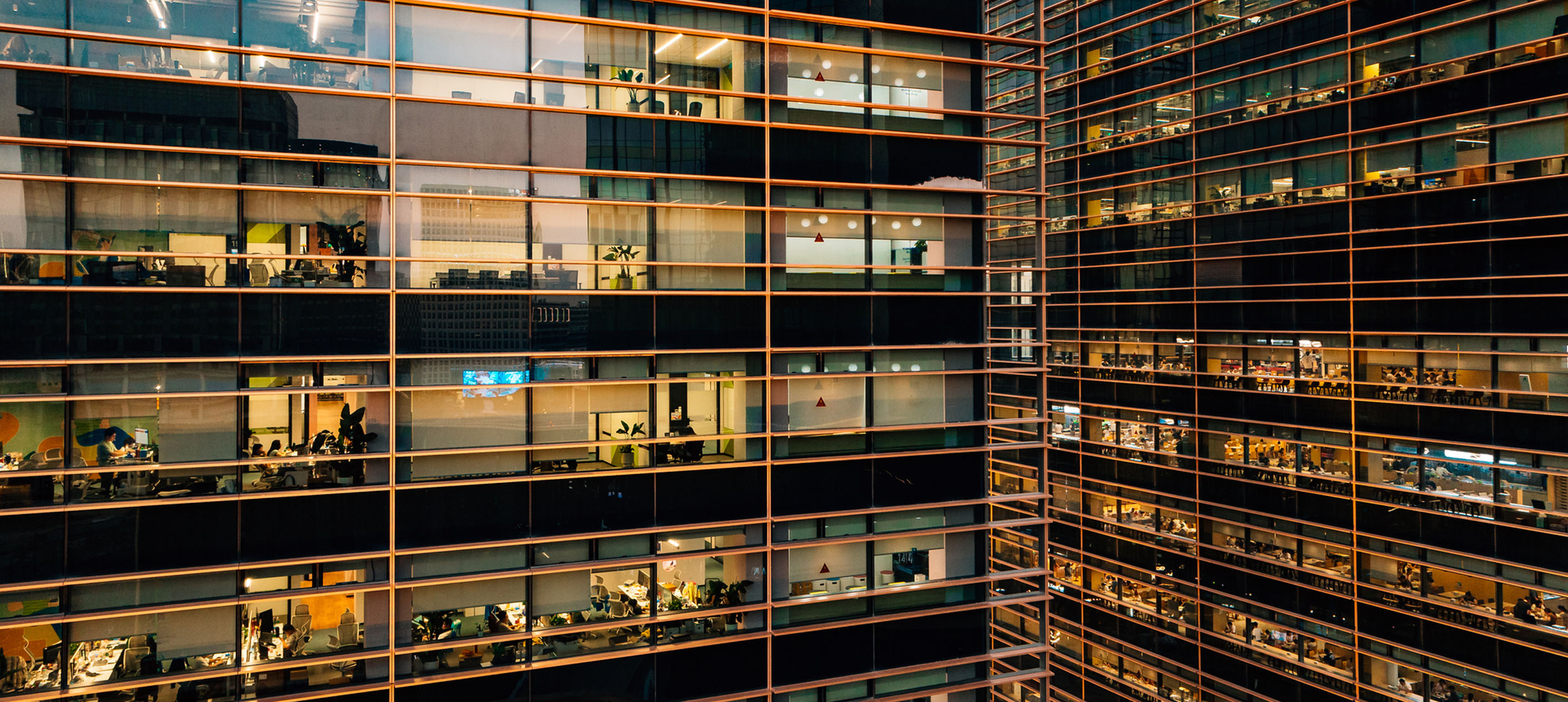 Wide view of an office building on the inside