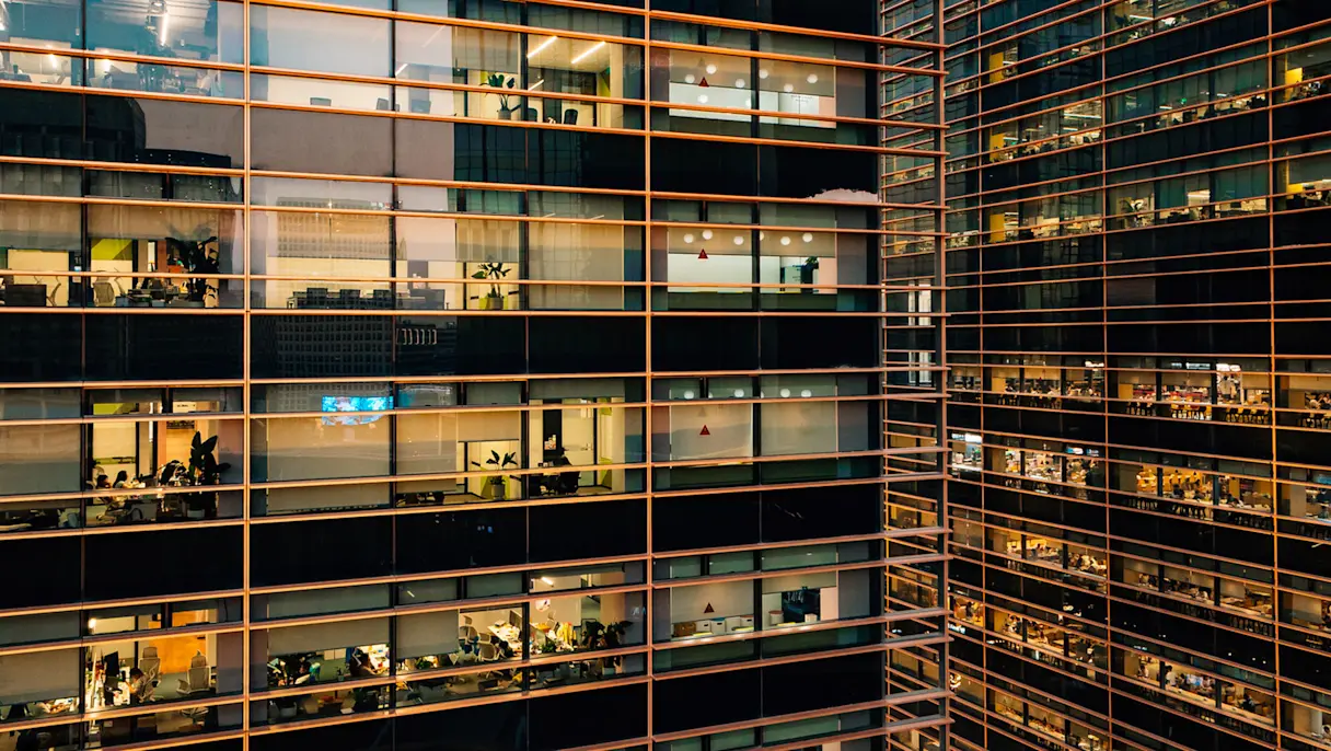 Wide view of an office building on the inside