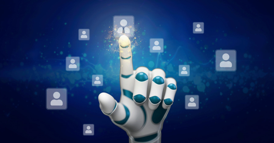 A robot hand touching a button on screen