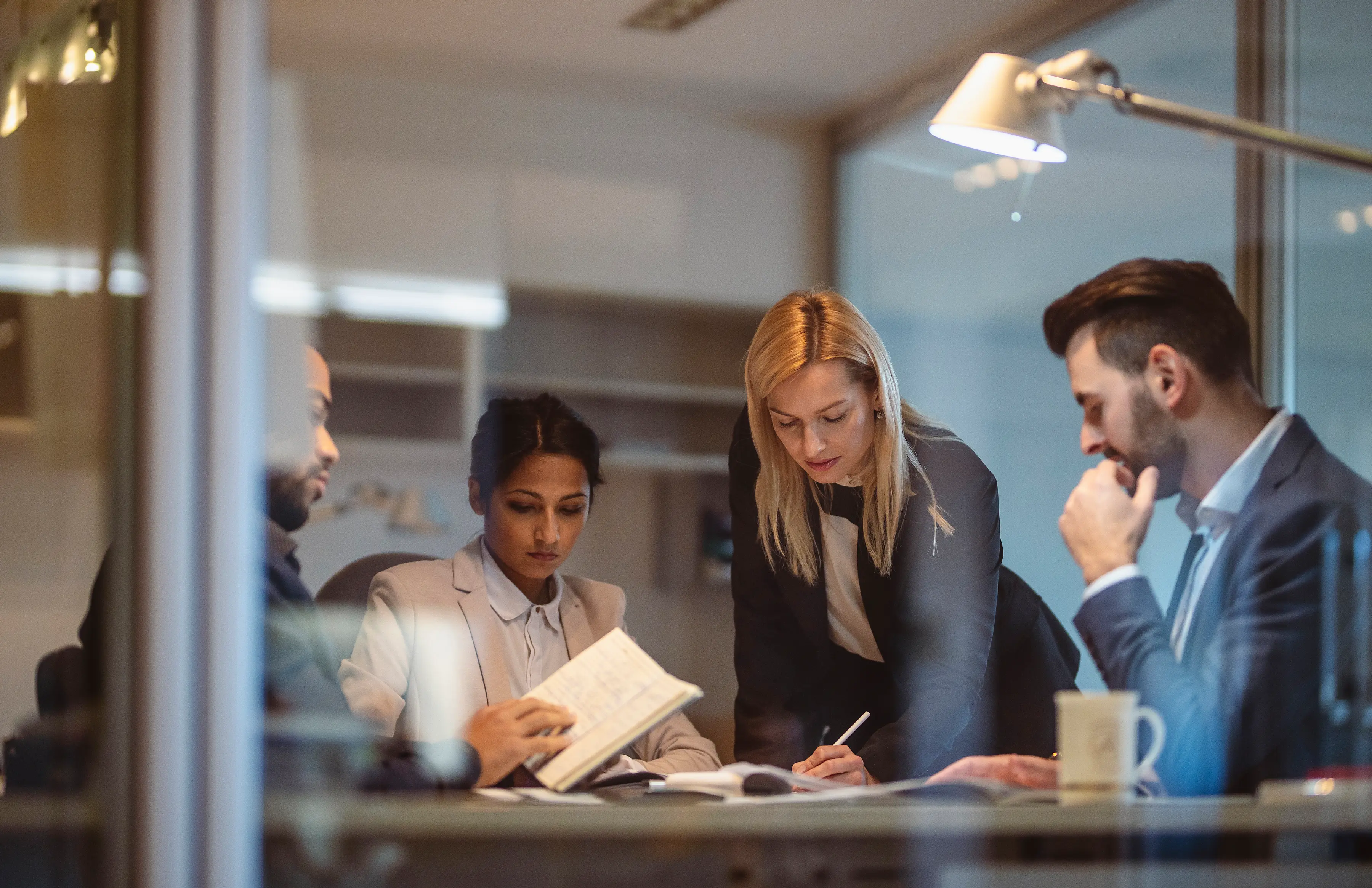 Business professionals in a consultation meeting reviewing financial documents