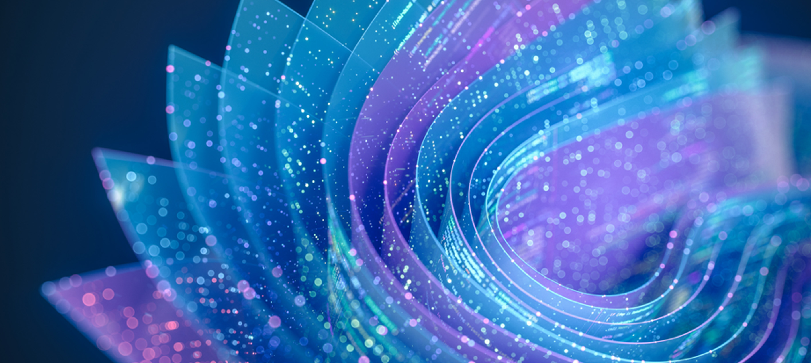 Abstract visualization of flowing blue and purple digital data streams, representing artificial intelligence and interconnected data systems.