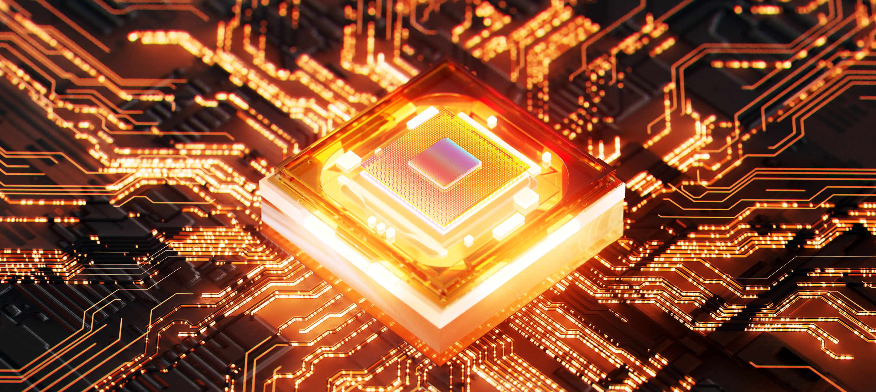 Motherboard Chip Emitting an Orange Hue Color