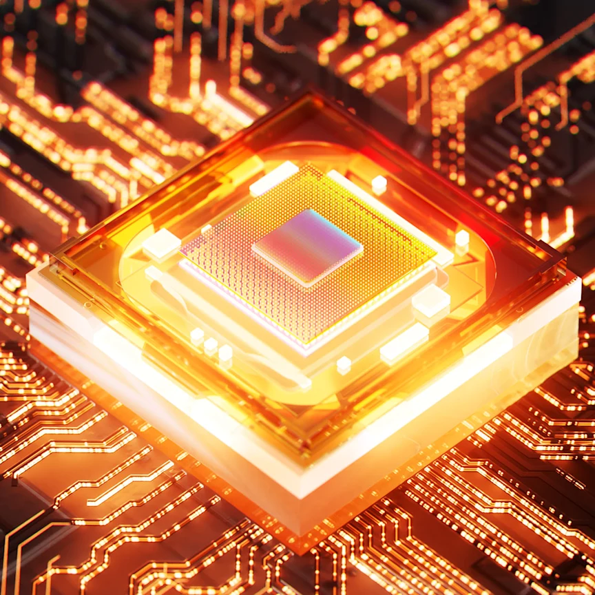 Motherboard Chip Emitting an Orange Hue Color
