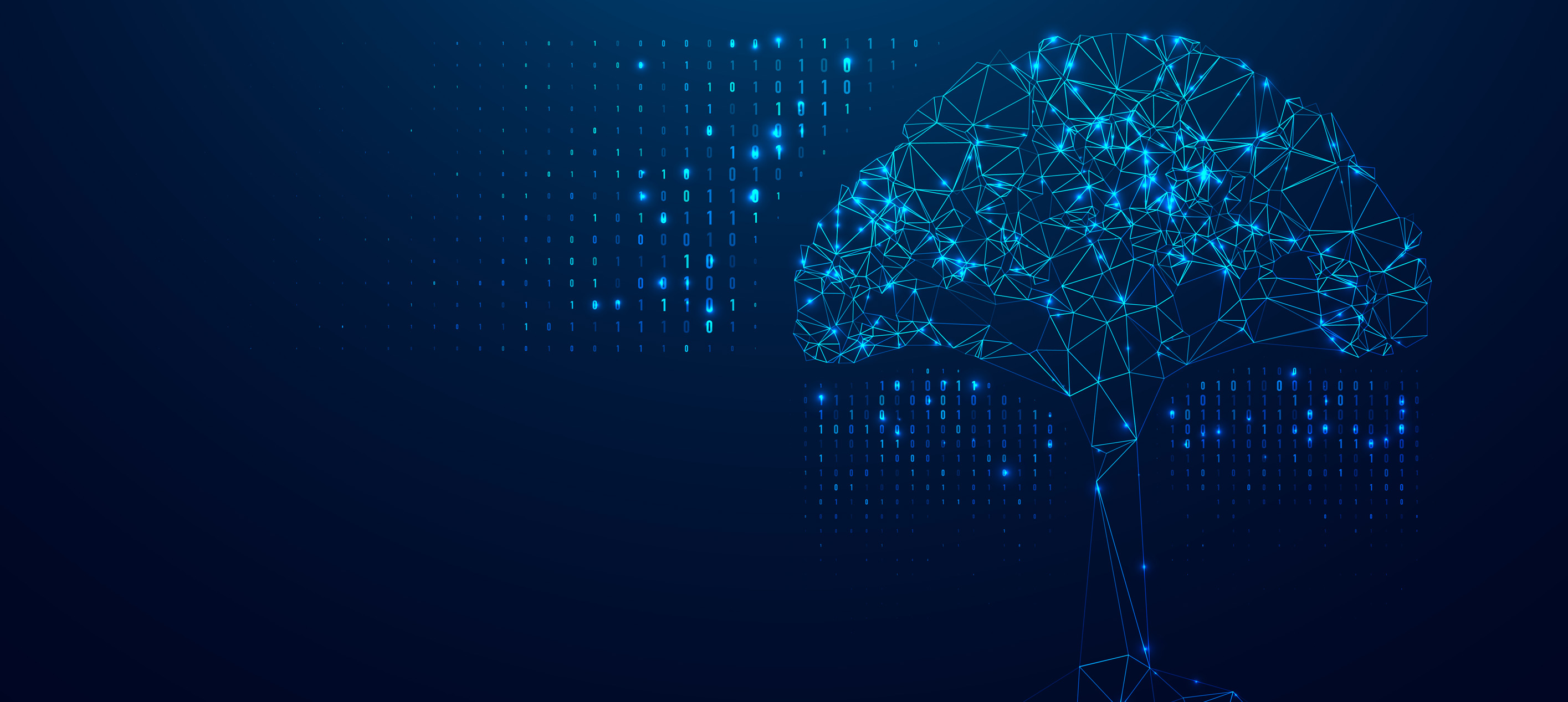 glowing blue wireframe brain shaped like a tree
