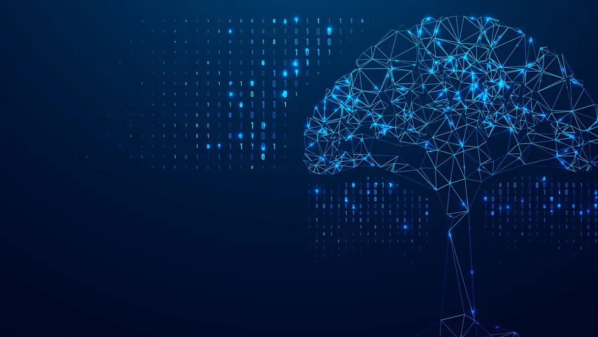 glowing blue wireframe brain shaped like a tree