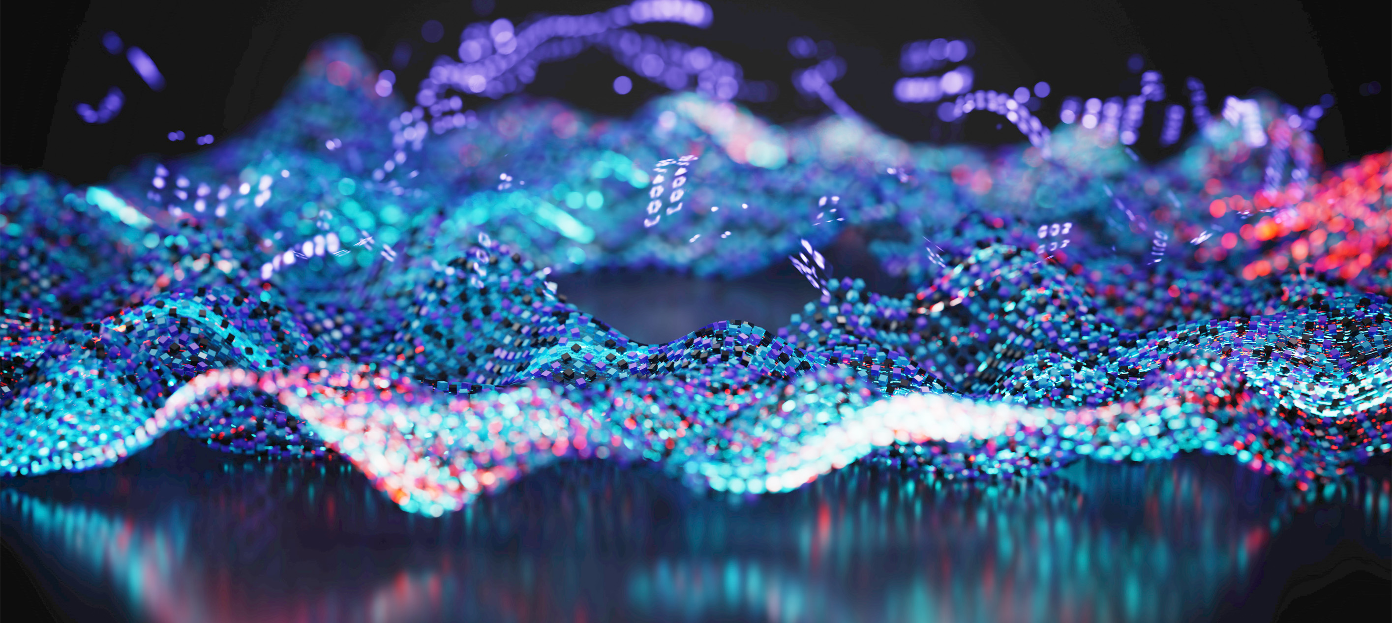Abstract glowing digital wave of colorful particles