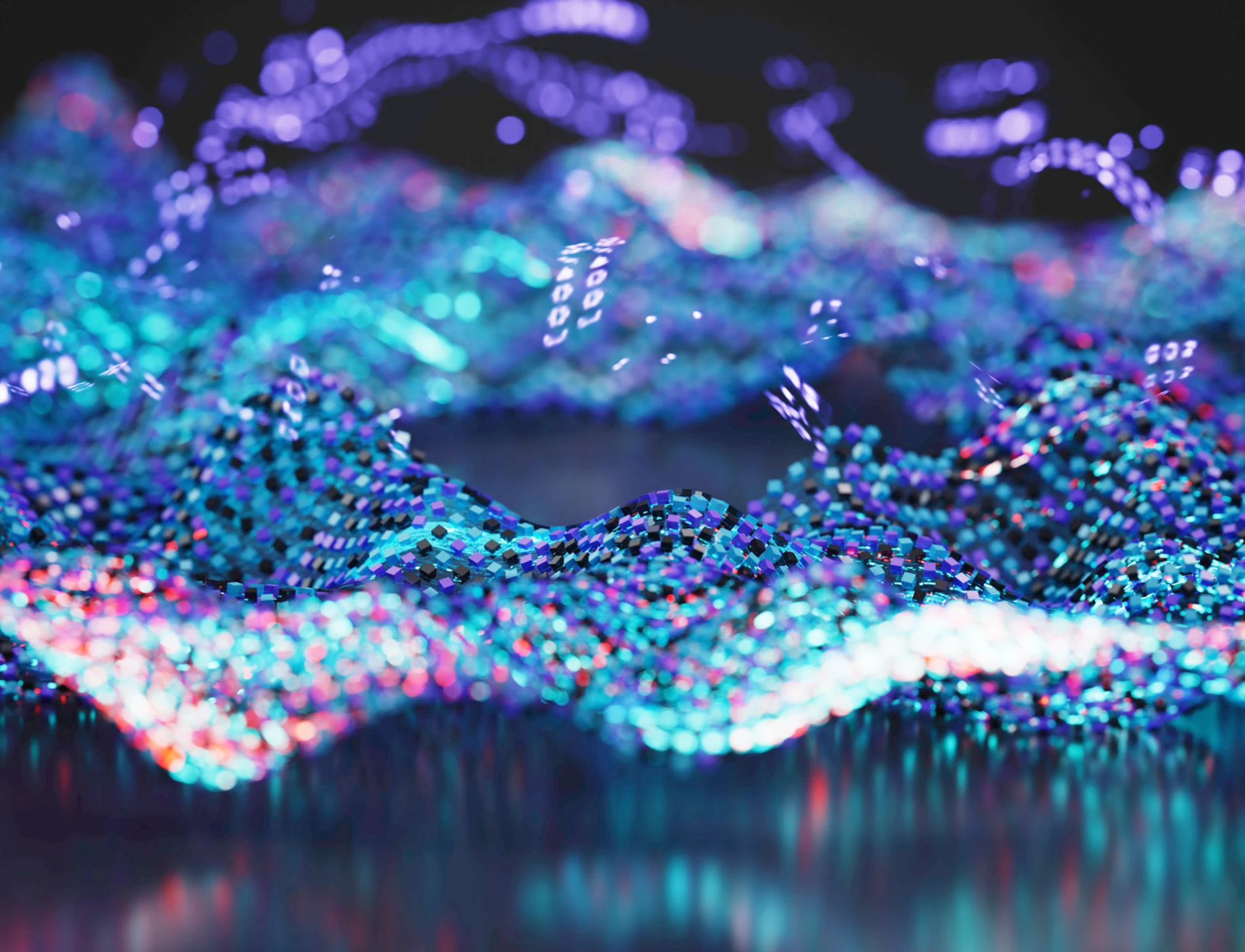 Abstract glowing digital wave of colorful particles