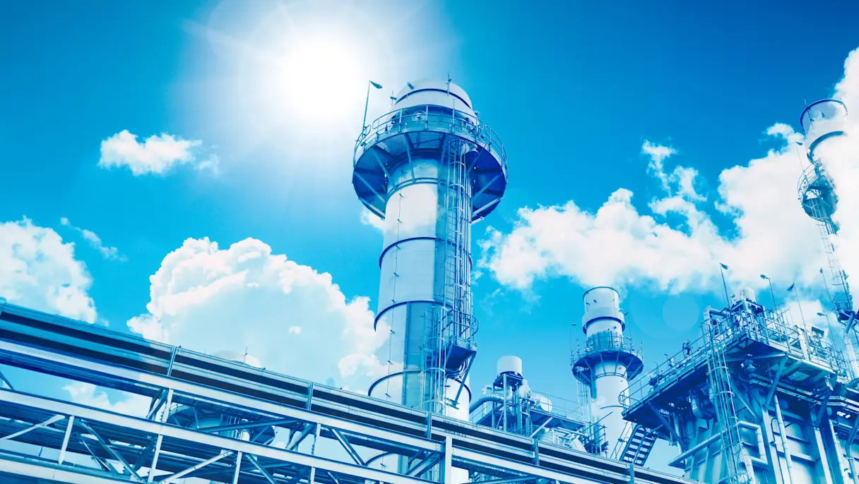 A bottom level view of a powerplant