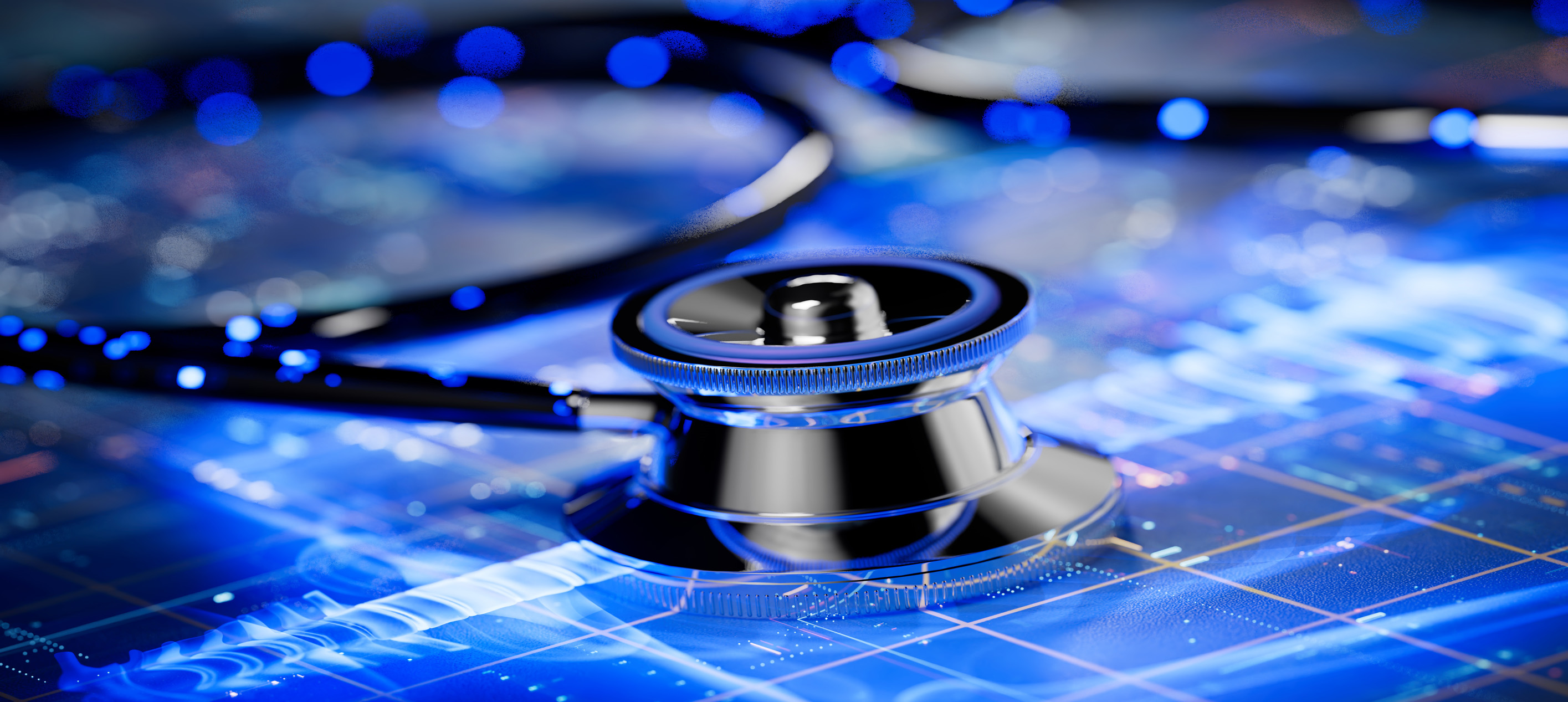 Stethoscope on digital healthcare interface display
