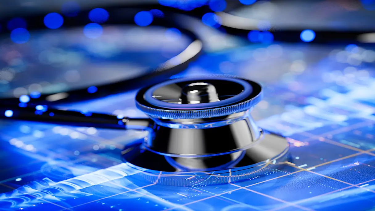 Stethoscope on digital healthcare interface display