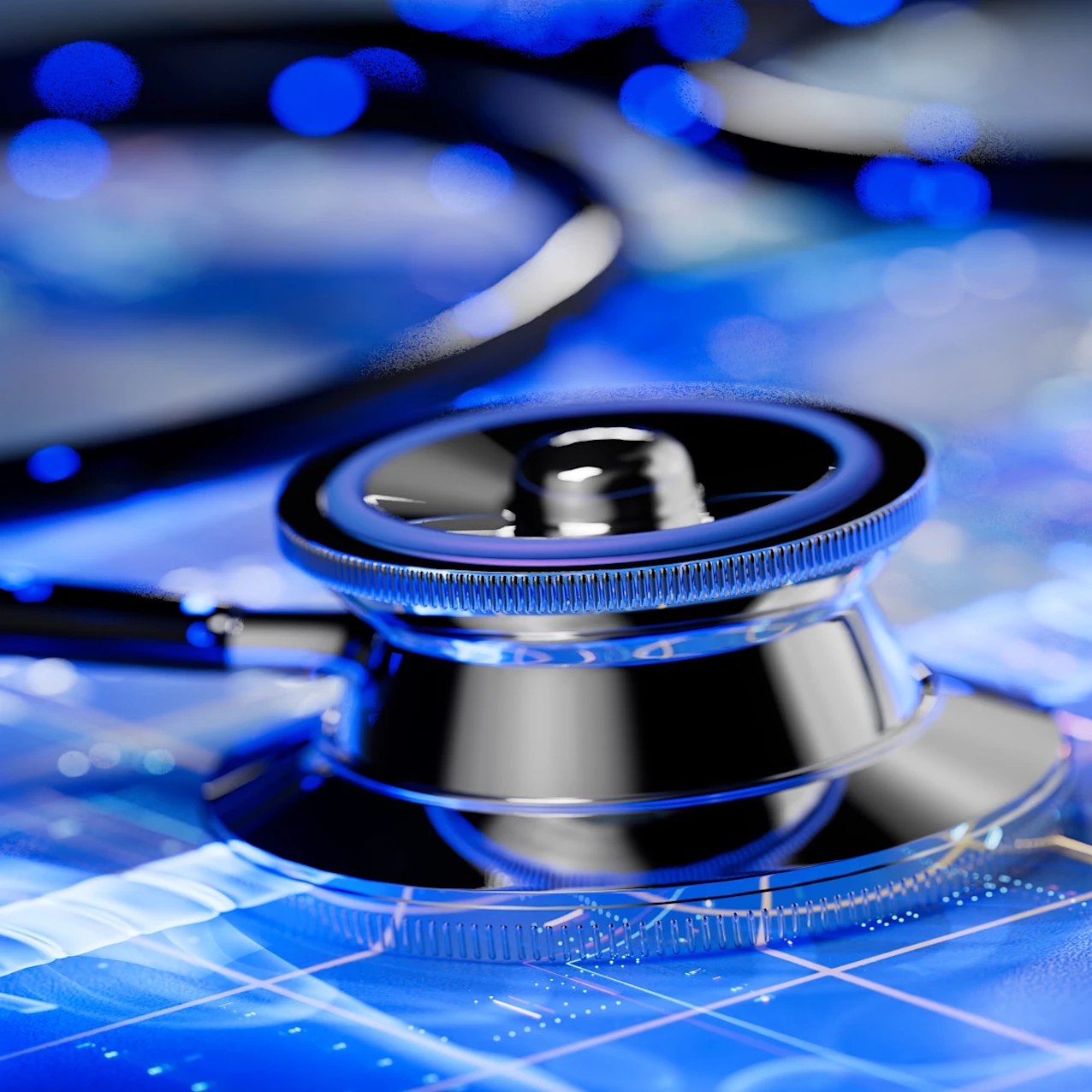 Stethoscope on digital healthcare interface display