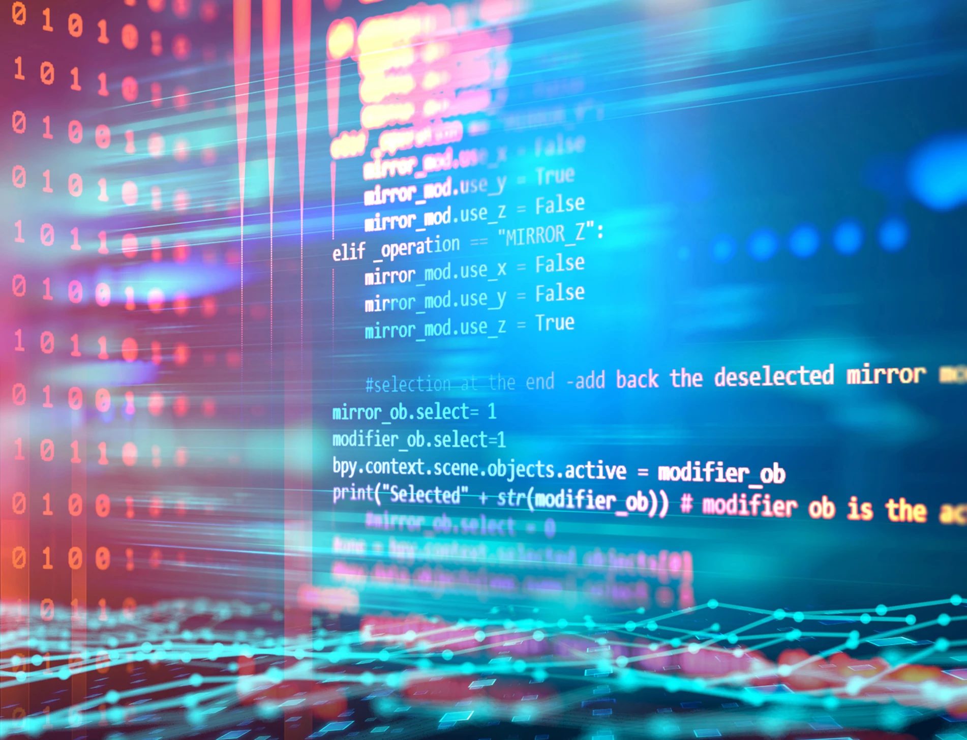 Colorful code and data streams in digital network