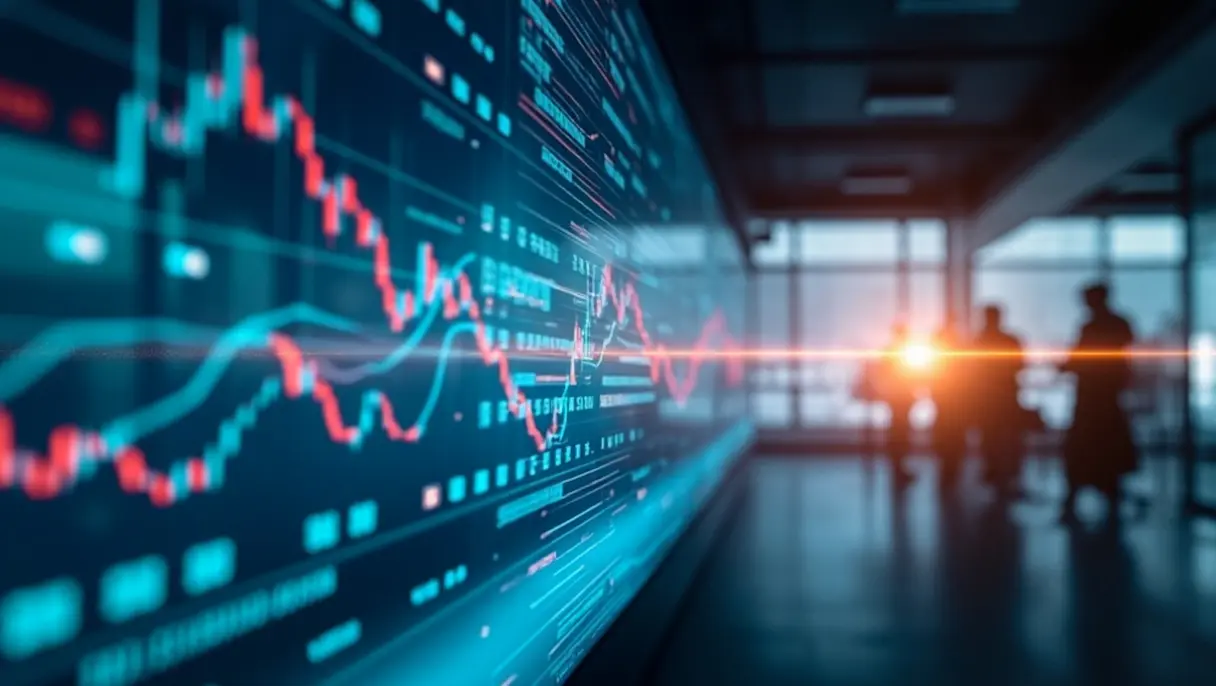 igital financial market with glowing graphs and chart