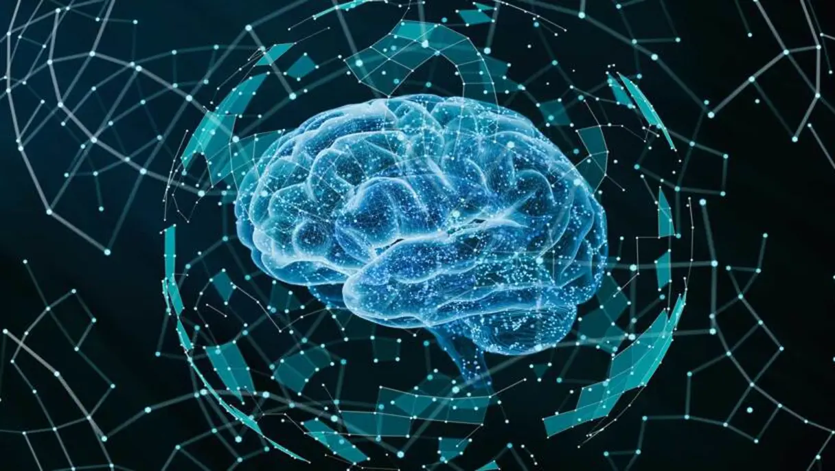 A digital image of a brain inside of a globe.