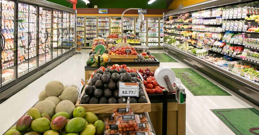 Produce Section in Grocery Store Wide Angle