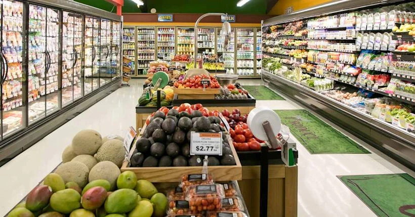 Produce Section in Grocery Store Wide Angle