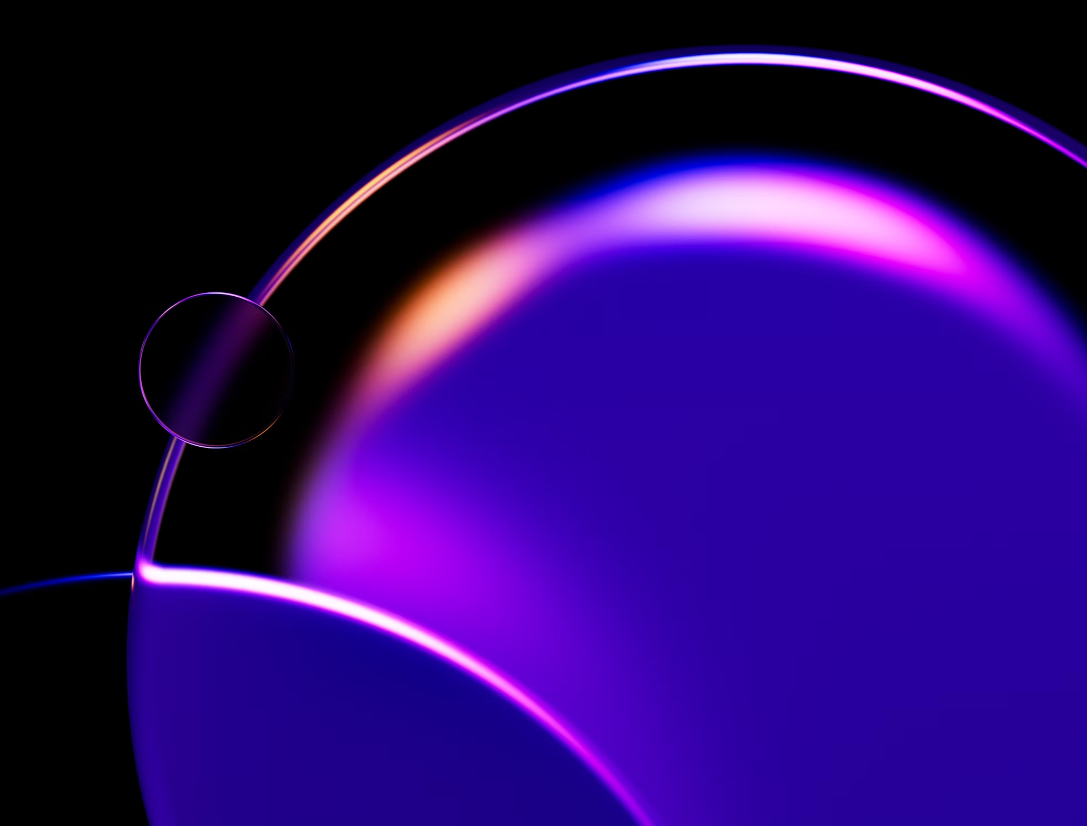 Close-up of iridescent soap bubbles with vibrant purple, blue, and pink highlights against a dark background.