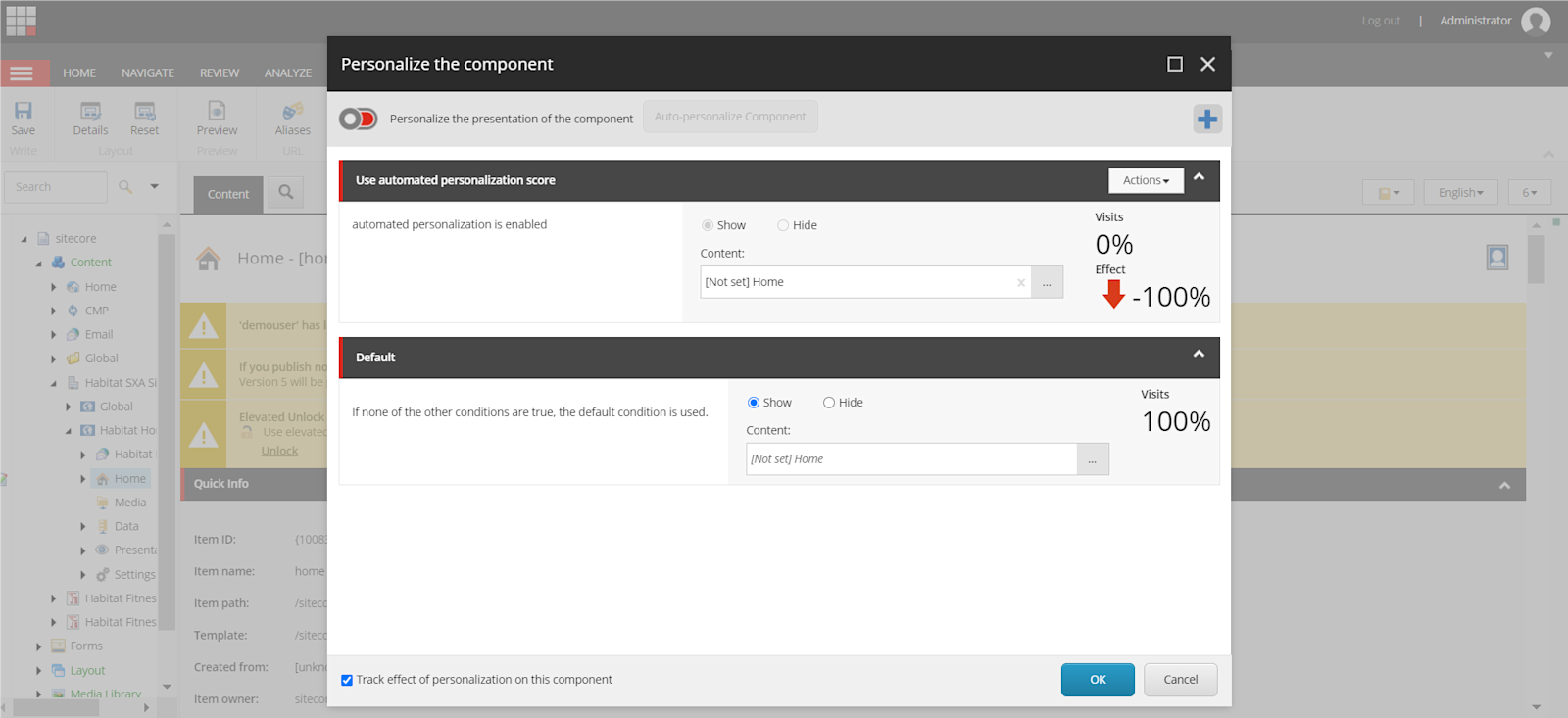 Sitecore AI Auto Personalization Experience Editor
