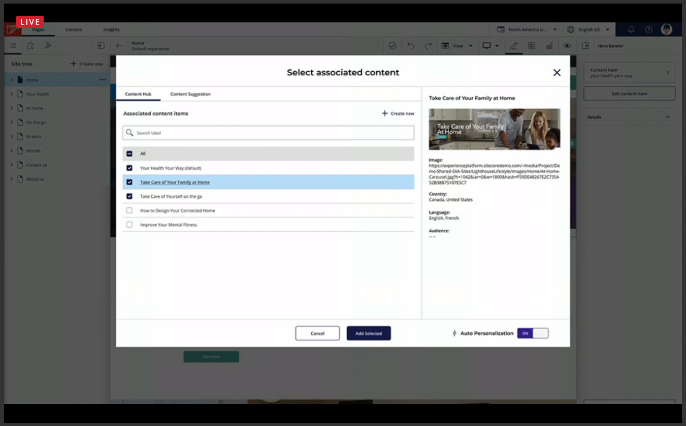 Sitecore AI Auto Personalization button