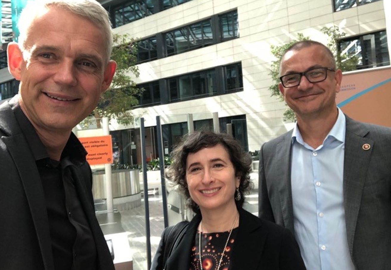 Heino Falcke, Sera Markoff and Rob Fender at the ERC headquarters in Brussels.