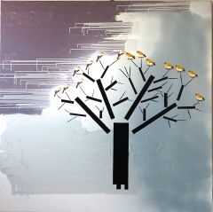 A Tree Form with Birds on a greyish Background