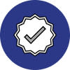 A Blue circular logo with a star badge in the center and a tick mark inside it
