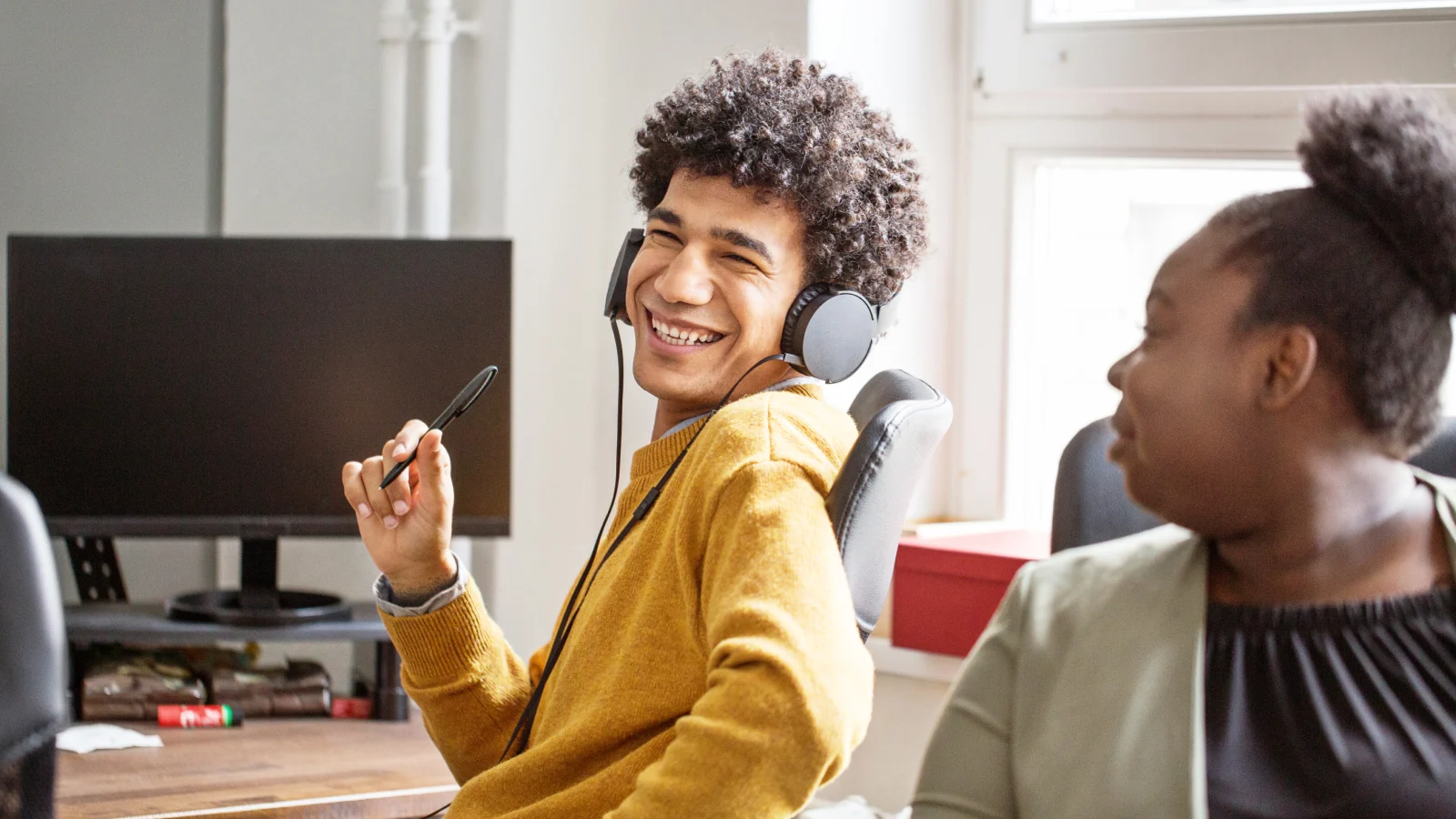 smiling business colleagues working together
