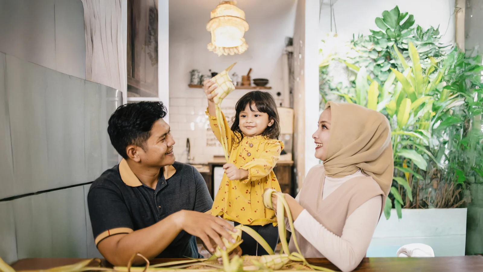 Family with daughter indoor at home