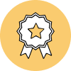 A badge icon on a circular Yellow background