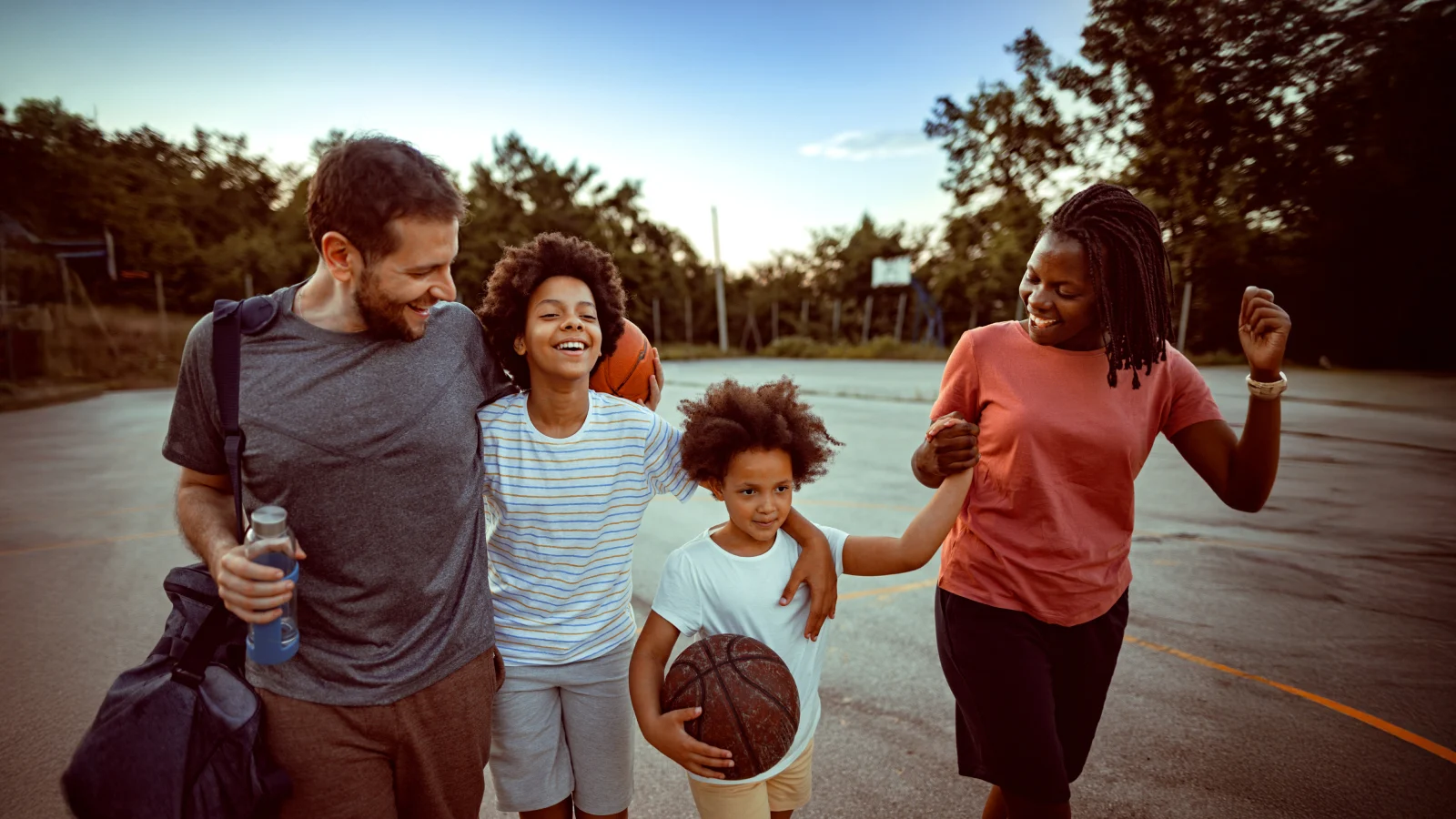 Family going to play basketball