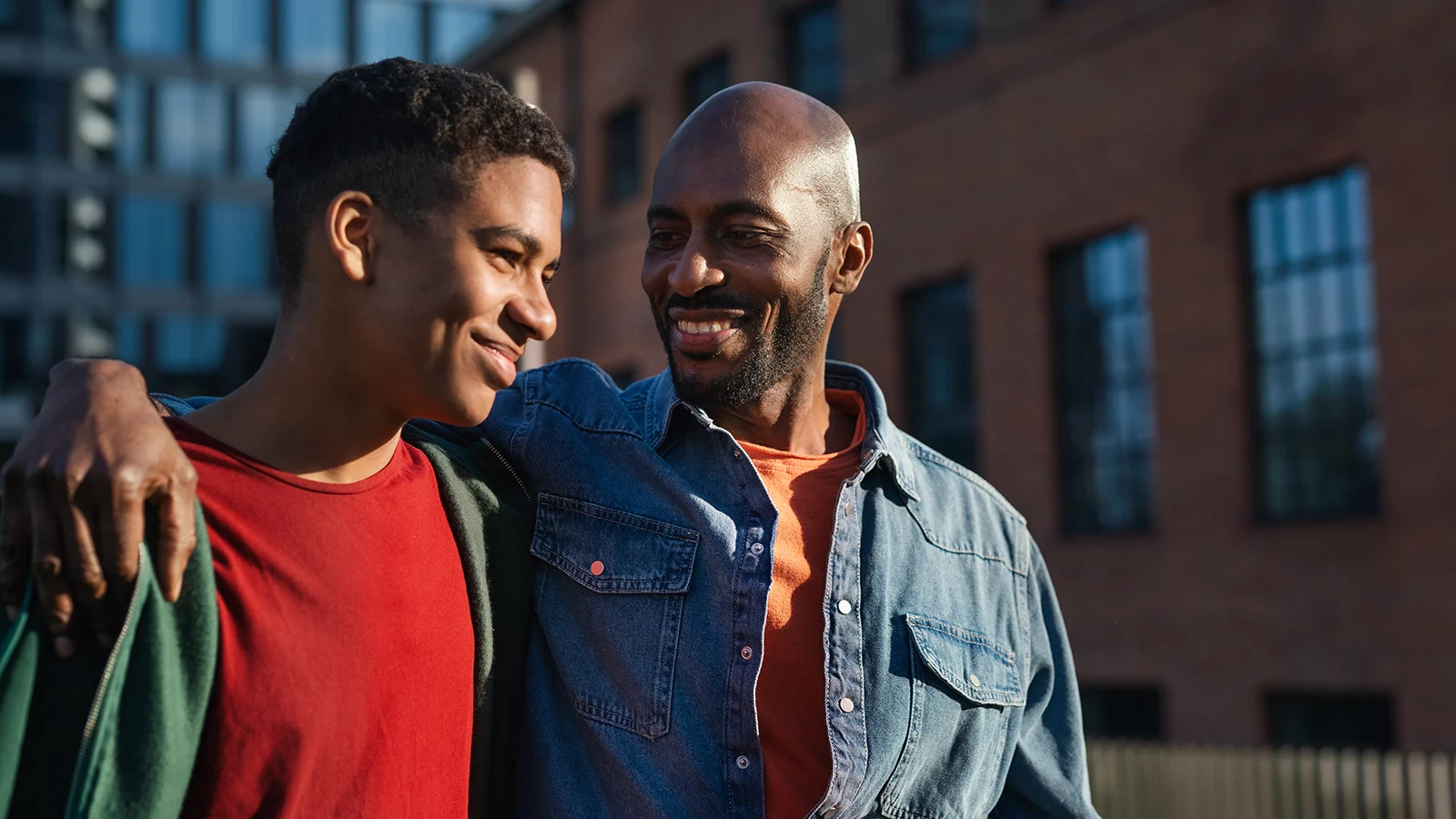 father and son walking