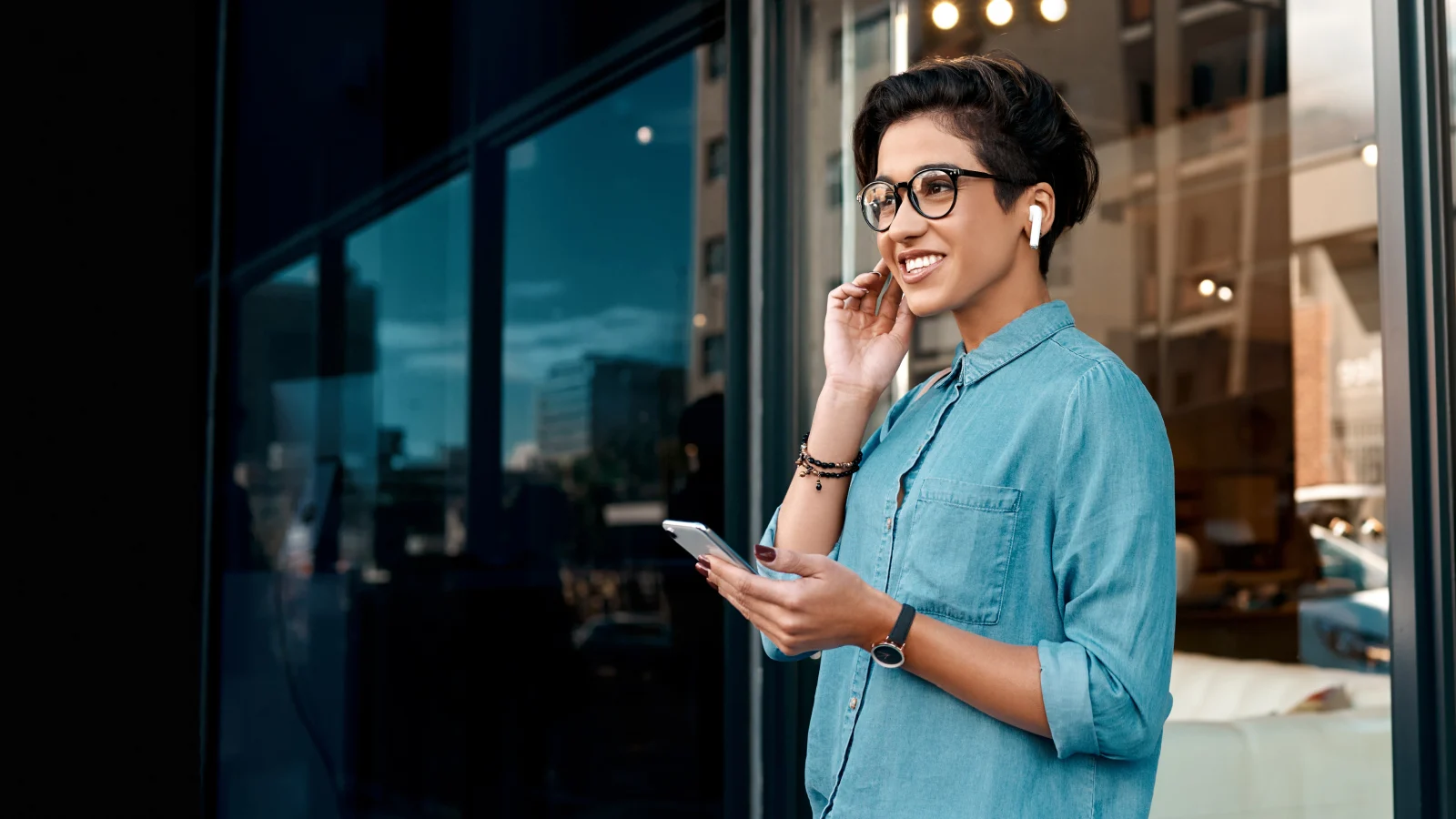 Woman holding smartphone