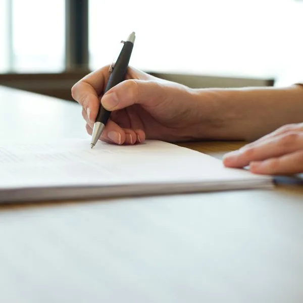 Signing papers .