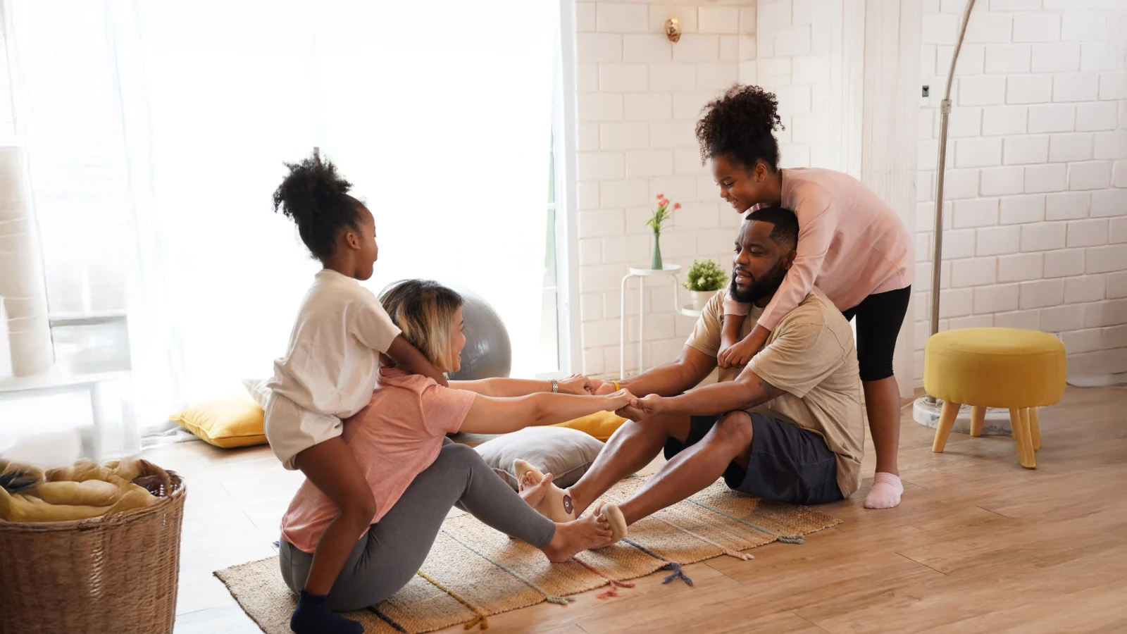 Family exercising together caring and relationship