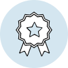 A badge icon on a circular Blue background
