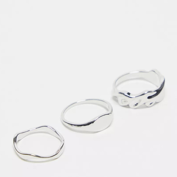 ASOS Design – 3er-Pack Ringe in Silber