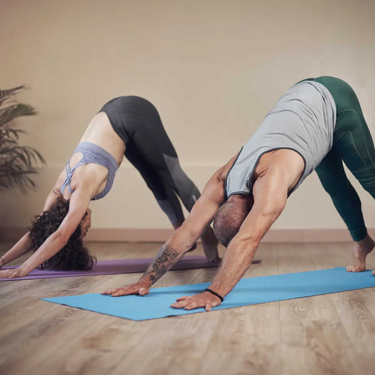 A couple doing yoga