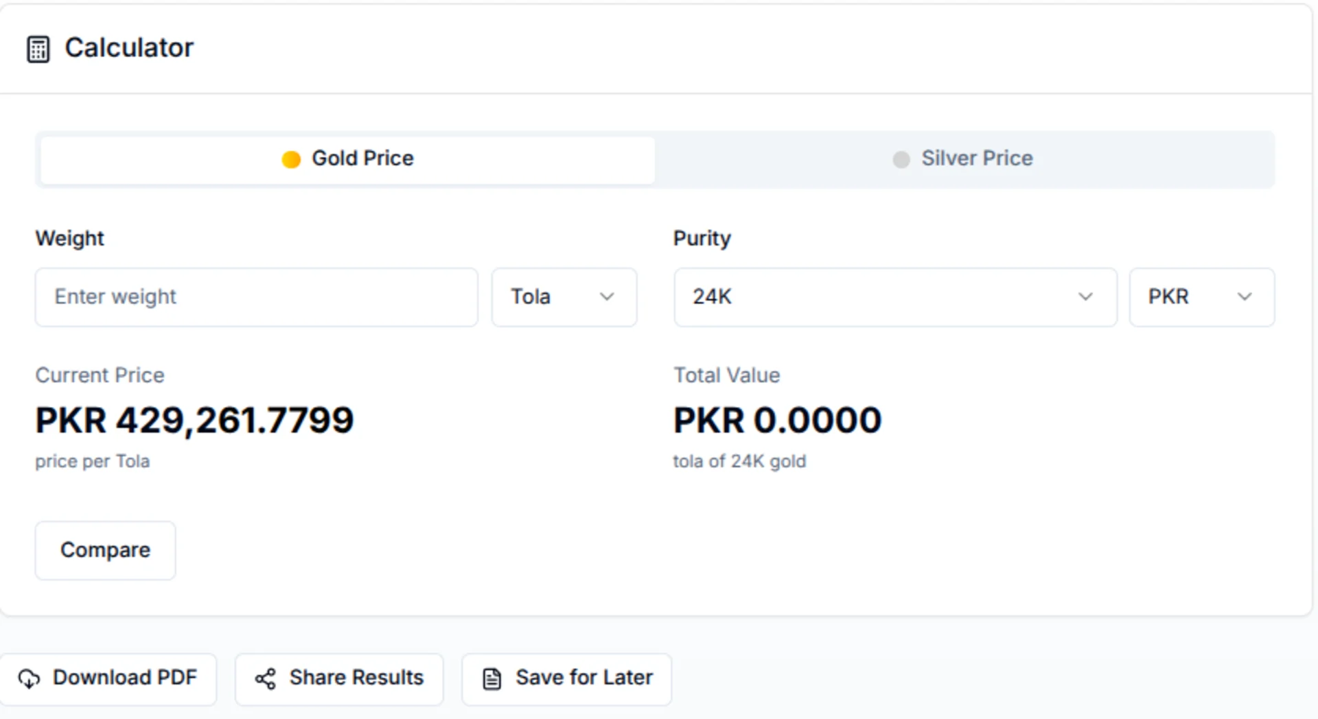Orotracker metal price calculator with comparing option.
