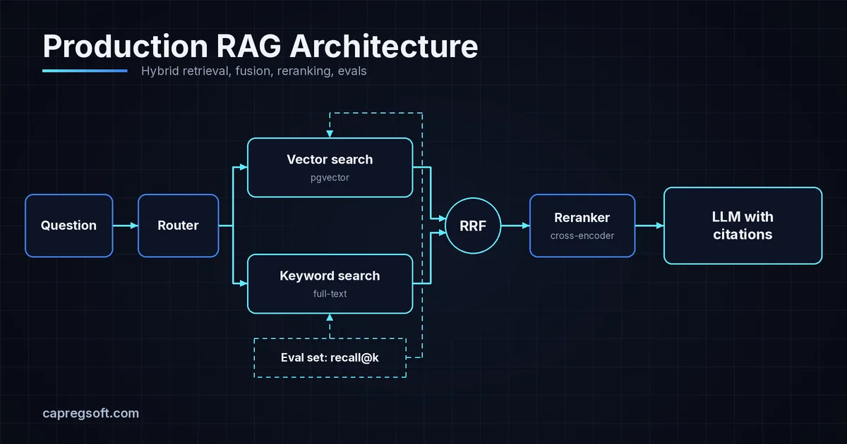 Production RAG Architecture: Hybrid Search, Reranking, Evals
