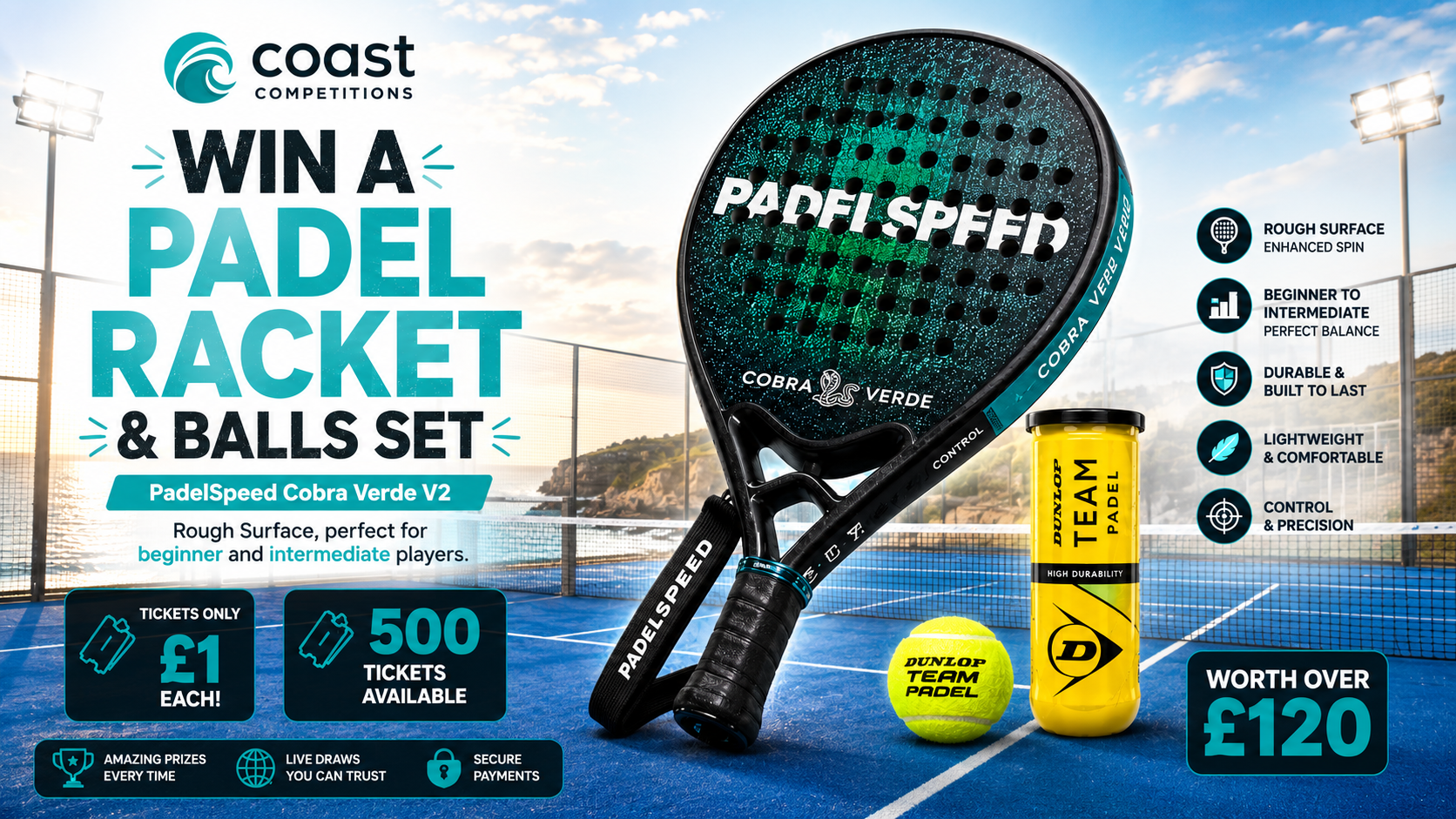 Padelspeed Cobra Verde Padel Racket Bundle