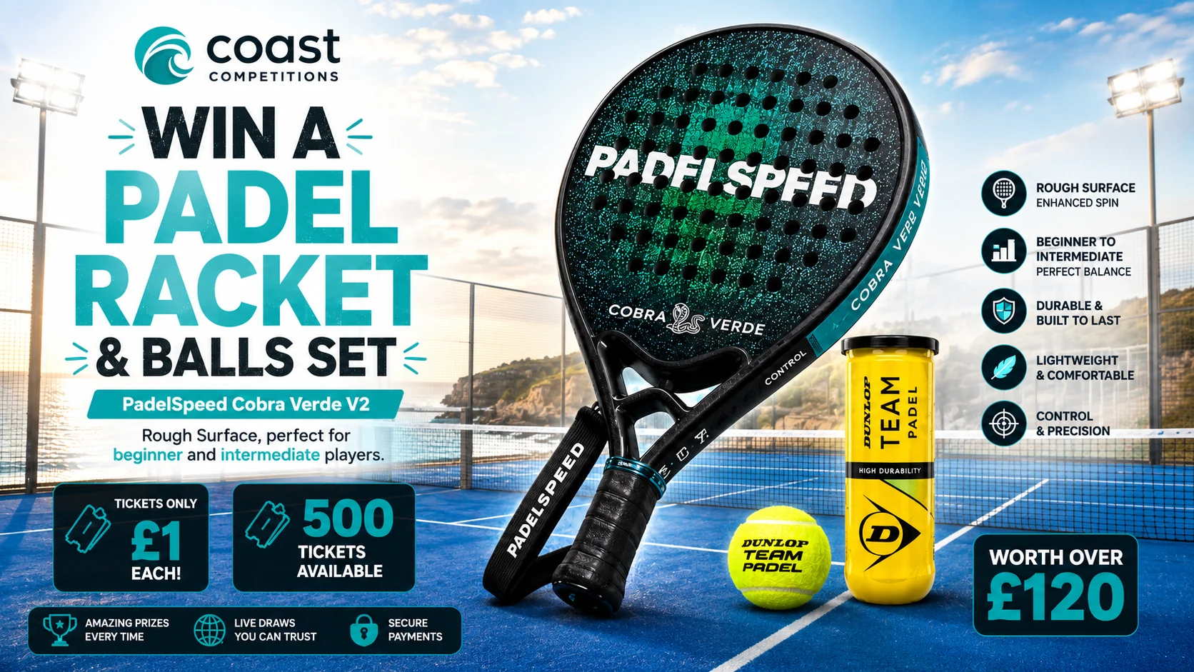 Padelspeed Cobra Verde Padel Racket Bundle